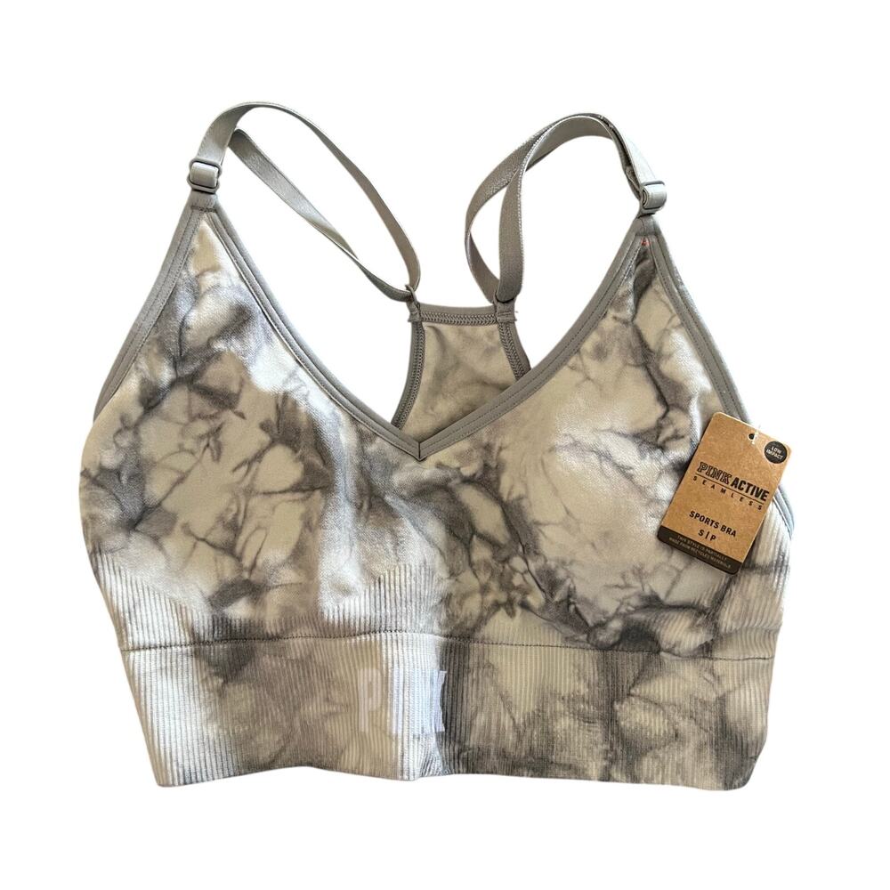 Victoria’s Secret PINK ACTIVE gray marled removable cups NWT sports bra sz S